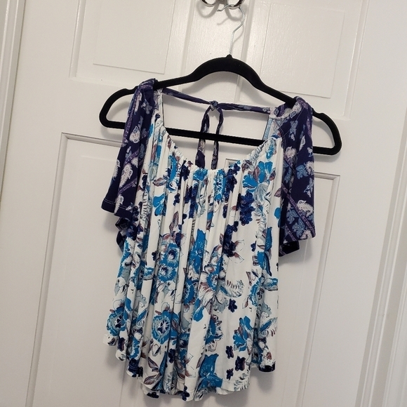 NWT Free People Blue & White Baja Babe Cold Shoulder Knit Top Size XS Retail $78 - Picture 6 of 9